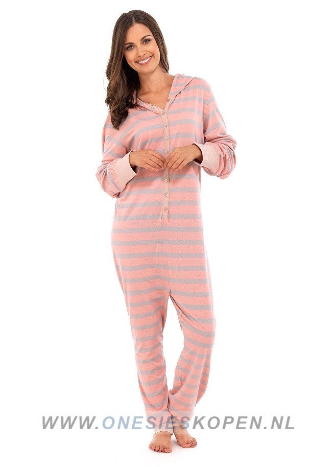 patroon hoek Oproepen Katoenen pyjama onesie roze/grijs - Onesie.nu ©
